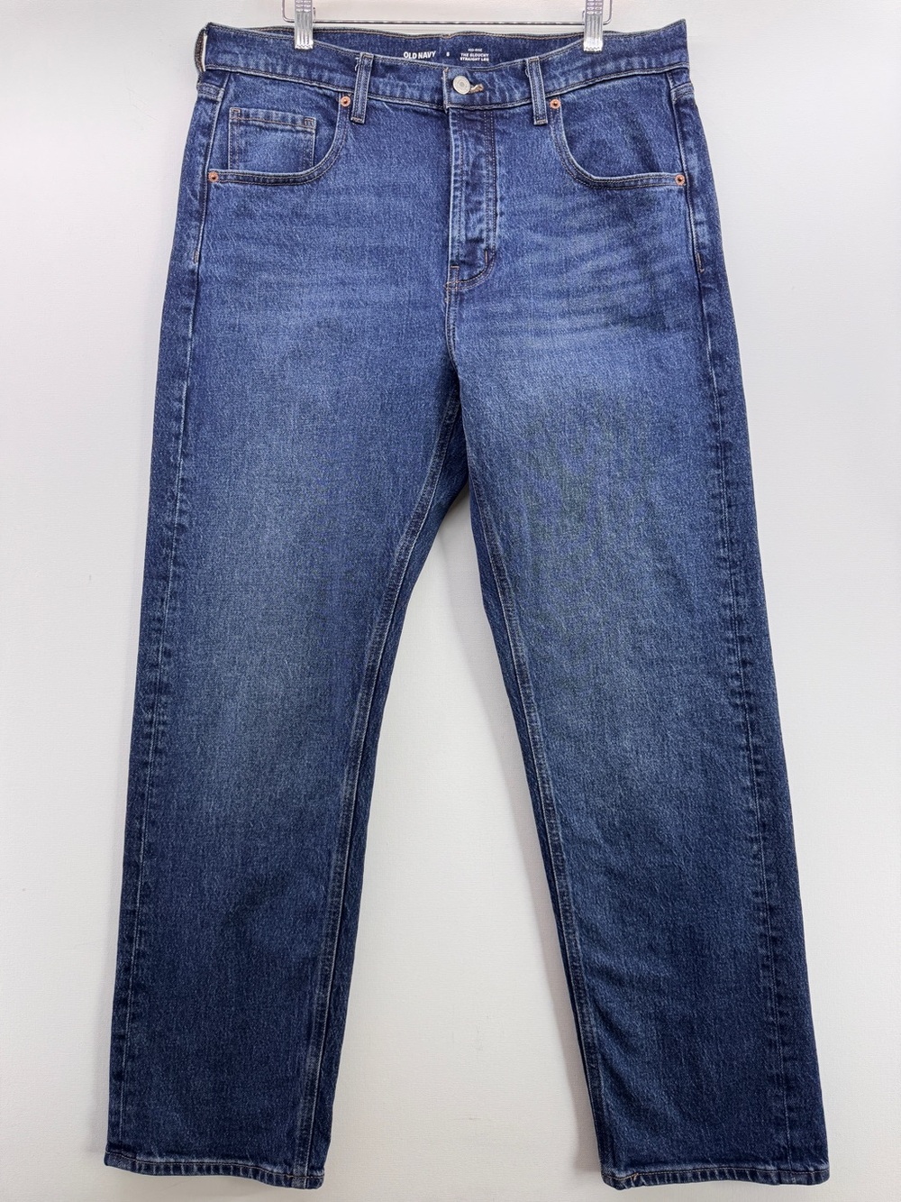 Old Navy Slouchy Straight Leg Jeans Mid-Rise Button Fly Medium Indigo Size 8